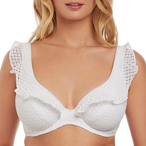 Haut de maillot décolleté plongeant volanté Bohemia blanc
