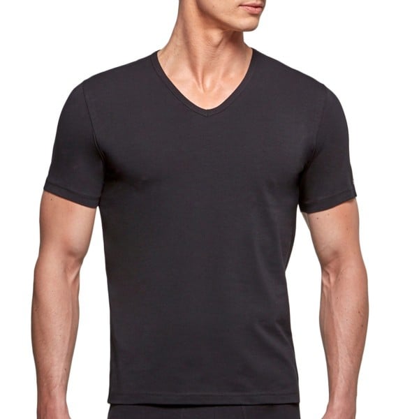 T-shirt homme col V coton stretch Essentials noir par Impetus