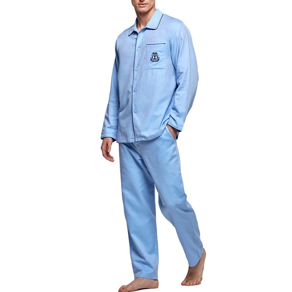 Pyjama long en coton pour homme Bonaire bleu par Impetus