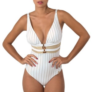 Maillot 1 pièce décolleté plongeant Chill blanc
