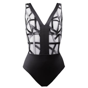 Body Serie Noire en tulle noir transparent brodé et microfibre