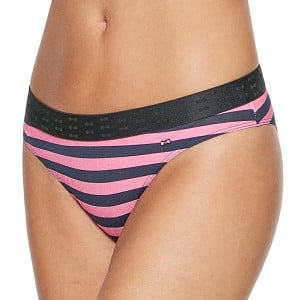 Culotte échancrée bleu marine à rayures roses en coton biologique