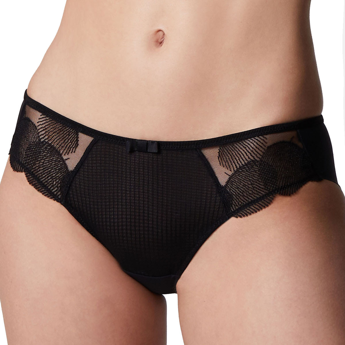 Culotte transparente avec dentelle de Calais Fleur d'art noir