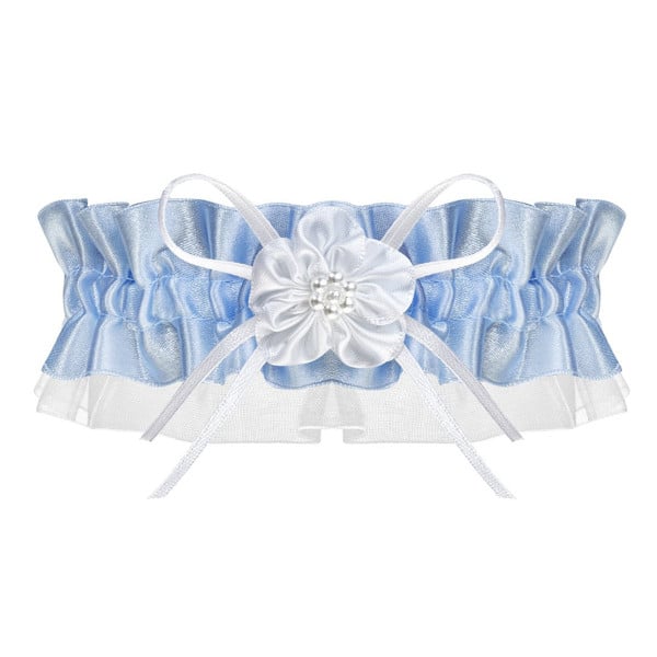 Jarretière de mariée bleu satinée et voile blanc Dublin packshot