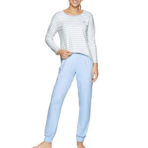 Pyjama long rayé bleu clair en coton biologique