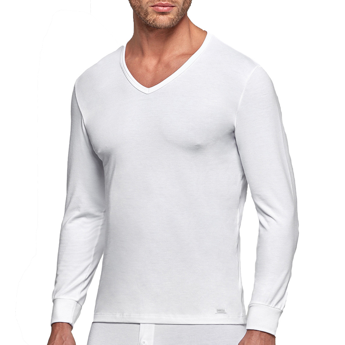 Maillot de corps Thermique Homme Élastique Sans Coutures Col V Manches  Longues Sous-Vêtement Chaud Doux Respirant,Gris2