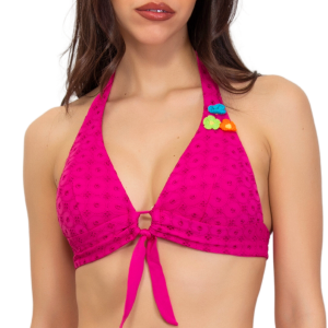 Haut de maillot foulard broderie anglaise Sangallo fucshia