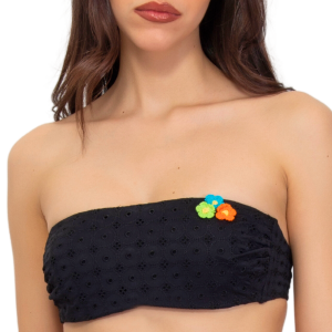 Bandeau de bain avec armatures broderie anglaise Sangallo noir
