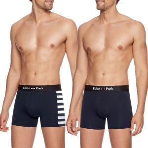 Pack de 2 boxers unis et rayés bleu marine et blanc