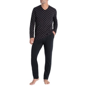 Pyjama long en lyocell à motif de cercles Enso noir et bordeaux