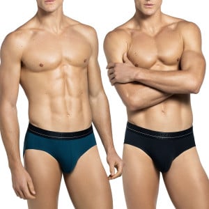 Pack de 2 slips homme en coton Simplon noir et bleu