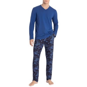 Pyjama long en lyocell et à motif cachemire Kanji bleu