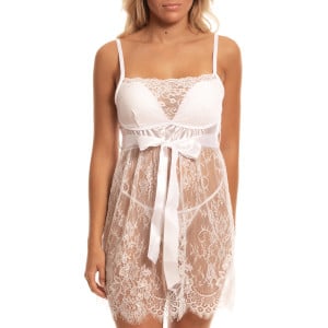Nuisette semi-transparente en dentelle Coup de Foudre Blanc